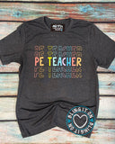 Colorful PE Teacher on dark grey Bella T-shirt