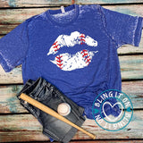 Baseball Lips on acid wash shirt