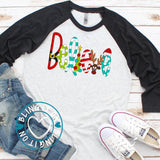 Christmas ~ Believe ~ on Next Level Unisex Baseball Tee