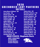 * FUNDRAISER - PRE ORDER * - 2026 Lady Panthers Softball Roster Tee
