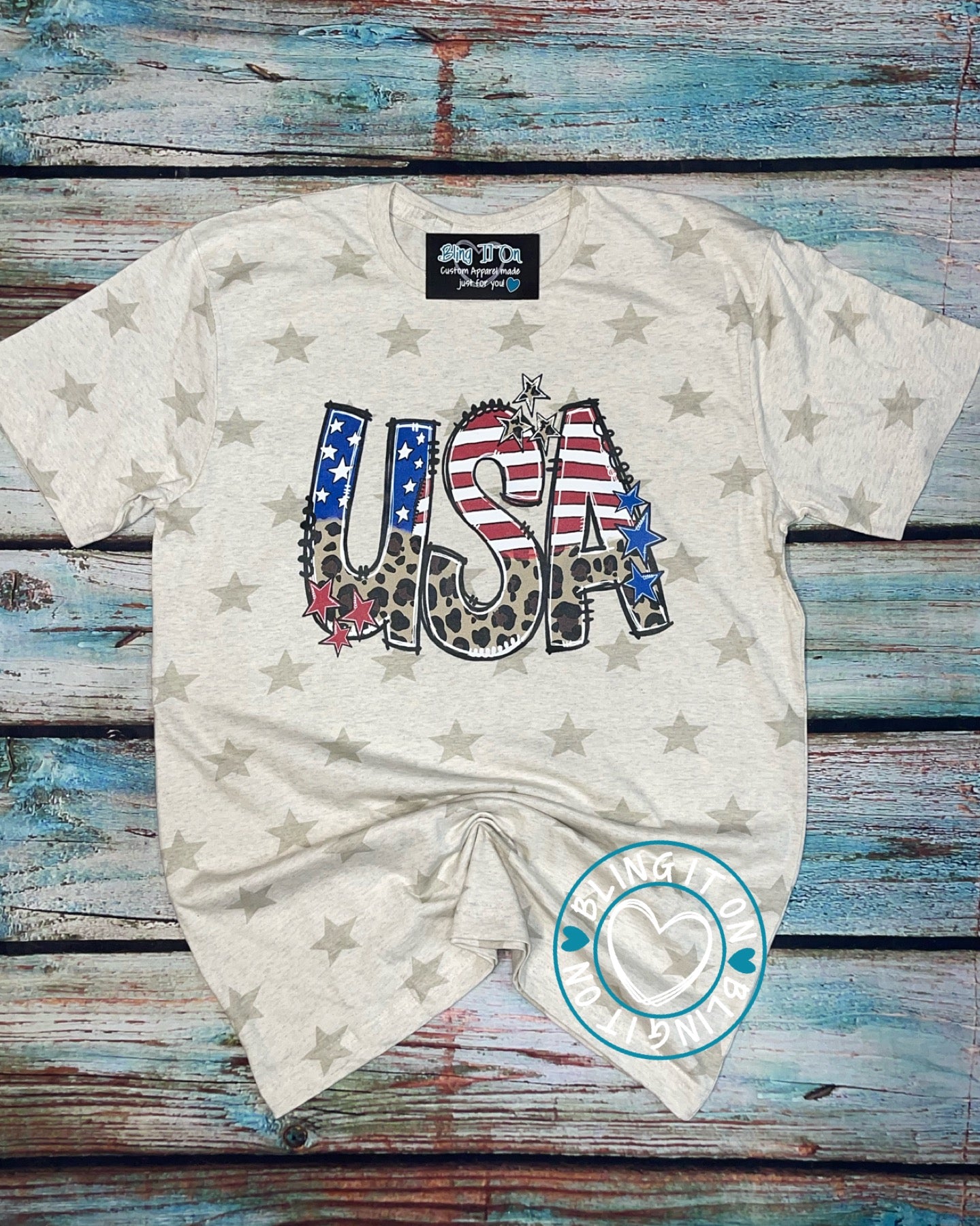 USA on cute T-shirt with stars – Bling It On, image size:1439x1799