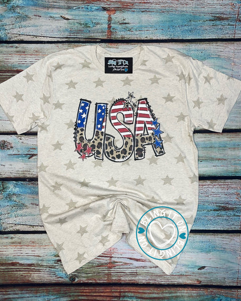 USA on cute T-shirt with stars
