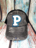 Chenille "P" on CC ponytail hat