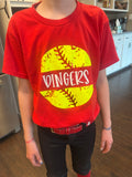 Dingers with distressed split ball - metallic red seams