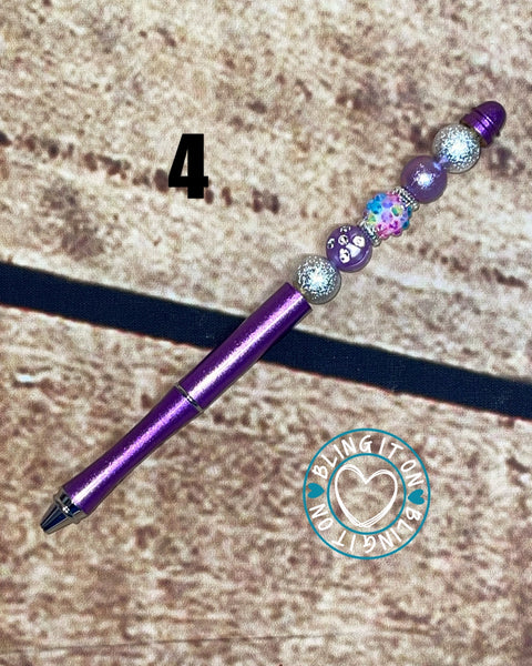 Purple metallic metal beaded pen