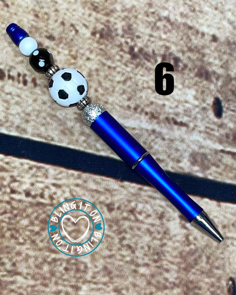 Soccer themed beaded pen