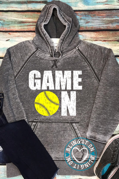 Game On - Vintage Hoodie - Softball Style