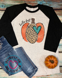 ~Hello Fall~ Leopard print pumpkin on Next Level unisex baseball tee