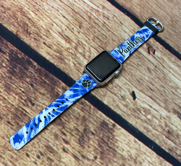 Panthers in script  - Faux Leather Apple Watchband ** FREE SHIPPING **