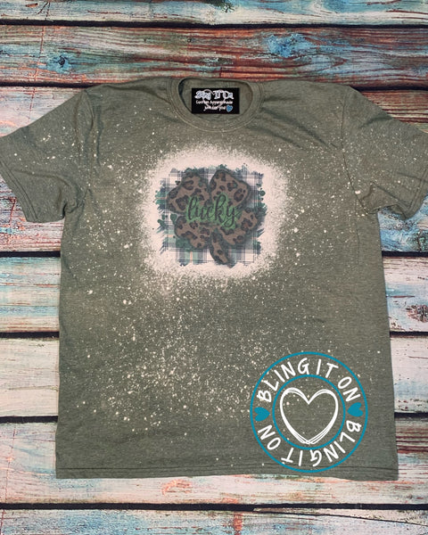 St Patrick's Day bleached Lucky leopard print tee
