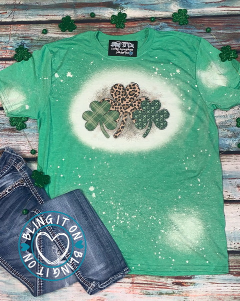 St Patrick's Day Clovers on Bleached soft tee