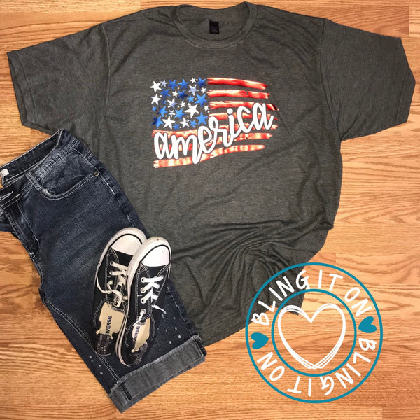 america   - custom made soft  t-shirt, with metallic vinyl