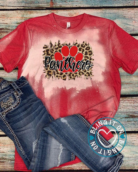 Panthers on red Bleached Bella soft t-shirt